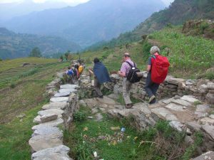 trekking in hilly region in nepal