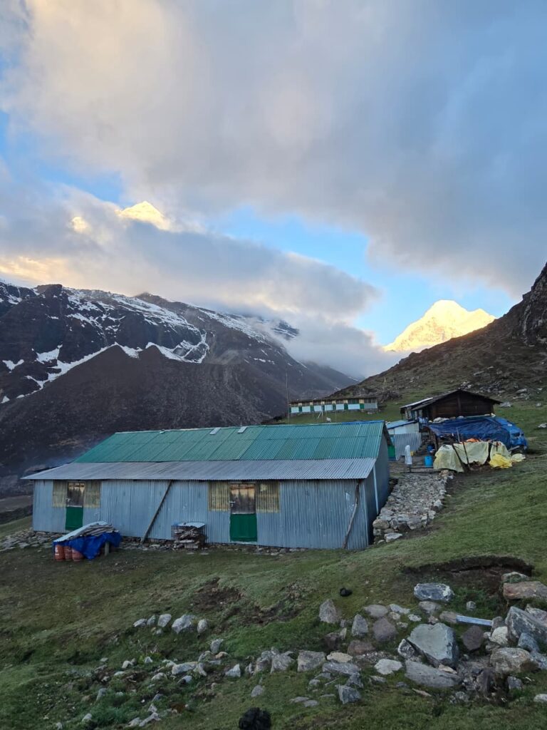 Traditional mountain lodge with panoramic Himalayan views on the Arun Valley Trek in Nepal